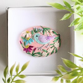 ことりと草花の刺繍ブローチ(botanical）#47