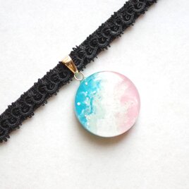 【受注製作】レジンアート　ラウンドモチーフとタティングレースとベルベットリボンのチョーカー〈夕と夜のあわい②〉