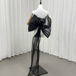 ブラック バックスタイル自由自在！羽リボントレーンのみ　ドレスアレンジ　バックリボン　ウェディングドレス