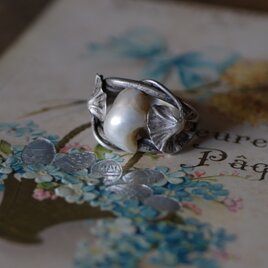 アールヌーヴォー　ポール・デュモン　パール　シルバーリング　アンティークリング　フランスアンティーク