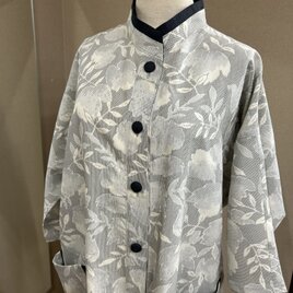 着物リメイク白の大島紬よりコートワンピース