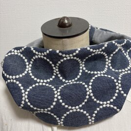 ✳︎ ハンドメイド春夏スヌード♡リネンダンガリーサークル刺繍リネン♡♡紫外線花粉寒暖差対策