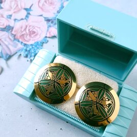 cloisonné bird leaf ヴィンテージピアス