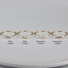 華奢リング K18 ゴールド Vリング 極細 指が綺麗にみえる 重ね付け