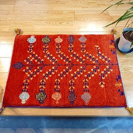 ペルシャ ギャッベ　ラグ 87x62cm　ザクロの木 レッド　RJ9292