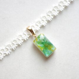 【受注製作】レジンアート　長方形モチーフとタティングレースとサテンリボンのチョーカー〈モネの庭〉