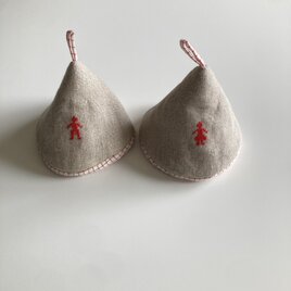三角鍋つかみ２個セット*クロスステッチ*男の子と女の子