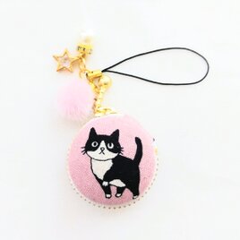 お散歩ネコちゃんのマカロンポーチ②(ピンク）