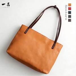 トートバッグ 本革 ハンドメイド ヌメ革 レザー 上品 上質　軽量 大容量　男女兼用 キャメル　PZ107