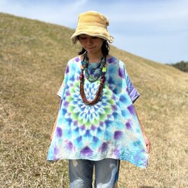 タイダイ 新型ブラウス 幻想的な曼荼羅模様 ブルー×パープル ムラ染め Hippies Dye最新作 HD25-72