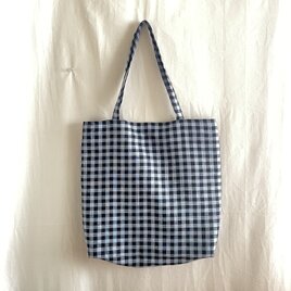 チェック柄トートバッグ✴︎サックス×ブラック✴︎A4ケース収納