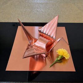 【送料無料】【父の日の贈り物に】銅板折り鶴　筋入仕様　【真羽】