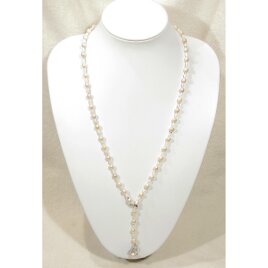 本真珠（淡水パール）とSV925のYネックレス（バロック、ホワイト、ナチュラルカラー、6月の誕生石、ロジウム）