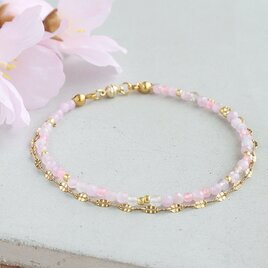 ＼カチッと簡単♪マグネット／ 天然石2連ブレスレット＜桜色＞