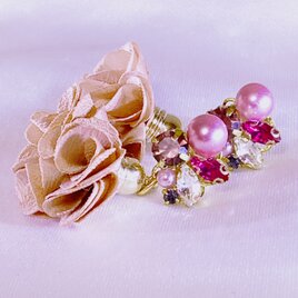 ビジュー付きフラワータッセルピアス♡