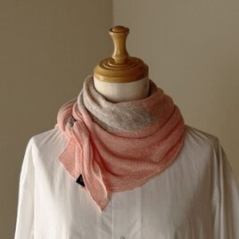 フレンチリネン大判スカーフ パネル模様 サクラピンク