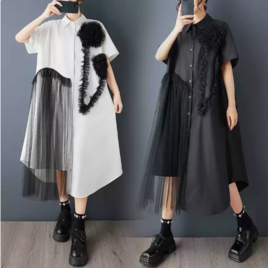 ★ビッグサイズ  レディース 半袖  シャツワンピース ゆったりシルエット 体型カバー 着痩せ  通勤 おしゃれ春夏