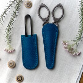 イタリア革のはさみケース／ターコイズブルー
