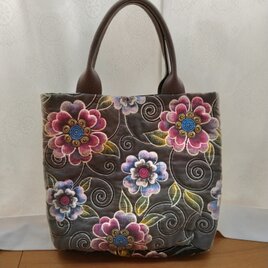 パッチワーク　トートバッグ　グレー　