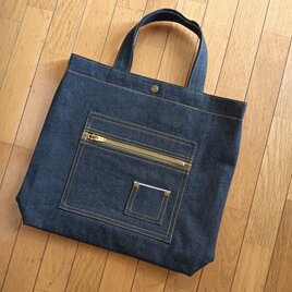 トートバッグ　復刻ファスナー(カーキ) A4　セルビッチ　岡山デニム 　赤耳