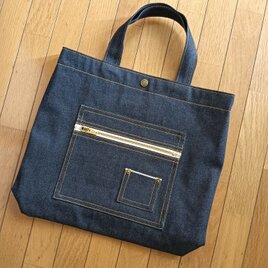 トートバッグ　復刻ファスナー(生成) A4　セルビッチ　岡山デニム 　赤耳