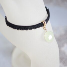 【受注製作】レジンアート　一粒の水滴とタティングレースとベルベットリボンのブレスレット〈月輪〉