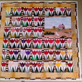 パッチワークキルト　タペストリ　壁掛け　【チューリップ】