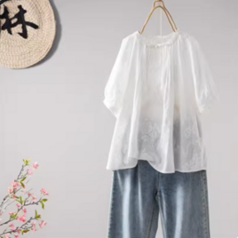 【受注】綿100％/半袖シャツ/コットンブラウス/大人おしゃれカジュアル/ゆったりシルエット/通勤/夏