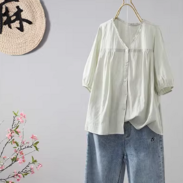 【受注】綿100％/半袖シャツ/コットンブラウス/大人おしゃれカジュアル/ゆったりシルエット/通勤/夏