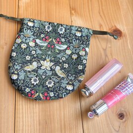 リバティ　まるい巾着　15センチ　＜StrawberryThief＞(ストロベリーシーフ)いちご泥棒