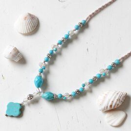 ターコイズカラーのＹ字フラワーネックレス　Y-2168