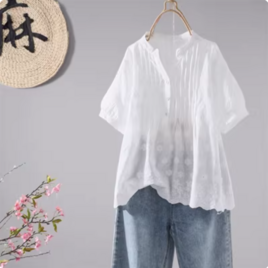 【受注】綿100％/半袖シャツ/コットンブラウス/大人おしゃれカジュアル/ゆったりシルエット/通勤/夏