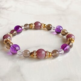 【新しい環境に不安を感じている方へ】レピドライト・アメジスト 天然石 パワーストーンブレスレットNo279