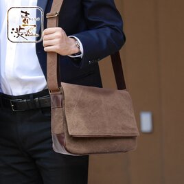 【壺渋/柿渋染(クラッシュ)】メンズ 「ミディアム ショルダーバッグ」   kiki-57Gc