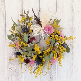 ヤシャブシのリースS（ユーカリとミモザ）