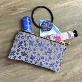 【すみれ】畳縁　ぺたんこ　ミニポーチ　カードケース　小銭入れ　菫　小花　青紫　バイオレット　ブルー