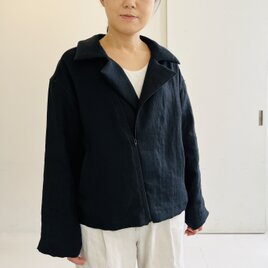 リネンゆったりライダースジャケット(ブラック)