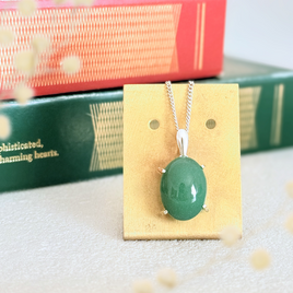 16×12 大ぶり グリーンジャスパー/緑碧玉  シルバー 天然石ネックレス - Pebble