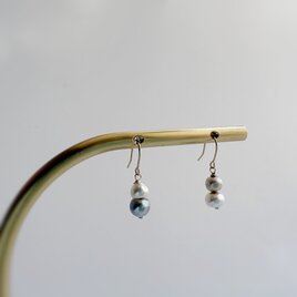 【一点もの】小粒黒蝶(タヒチ）ベビー真珠揺れるピアス