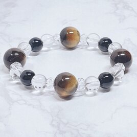 ✦ 最強の魔除けと金運を宿す パワーストーン守護ブレスレット｜タイガーアイ・モリオン・水晶｜ 厄除け 仕事運 浄化 No.739