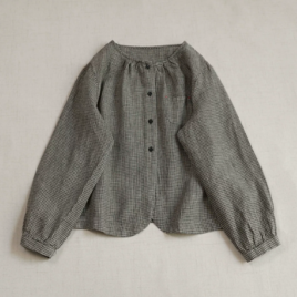 【受注製作】リネン100% 柔らかい.クルーネックシャツ.ブラウス.トップス