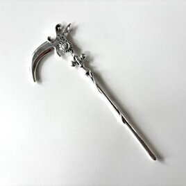 【訳あり・アウトレット品】かんざし　死神の鎌　黒　シルバー　武器　一本簪　洋風　普段使い　シンプル　成人式　卒業式