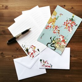 浮世絵「金魚づくし」B レターセット 歌川国芳の金魚文具 ｜ 淡水色（うすみずいろ）
