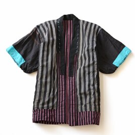 野良着 昭和中期 木綿｜クレイジーパターン裏地・藍染絣襟・つぎはぎリペア｜ジャパンヴィンテージ / ハンドメイド・リメイク素材