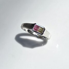 バイカラートルマリン　0.49ct　変形印台　シルバーSV925リング