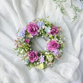 母の日に♡カーネーションのさわやかリース（直径約18cm） /アーティフィシャルフラワー/新築祝い/開店祝い/