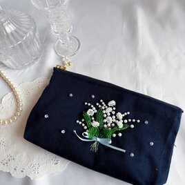 すずらんのビーズ刺繍ポーチ[母の日プレゼント]