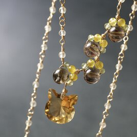 【3wayネックレス】「ひまわり畑を歩く猫」ブレスレット アンクレット 天然石 シトリン 14kgf 華奢 夏 ギフト