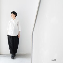 丸襟七分袖シャツブラウス：白［TO29SHWH］