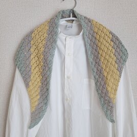春夏コットン かぎ針 三角ショール ストール マスタード ミント
